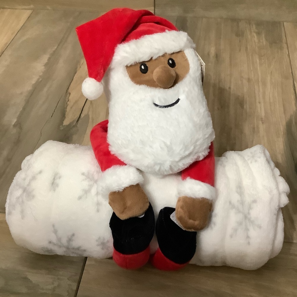 Christmas African American Plush Santa with Throw Set